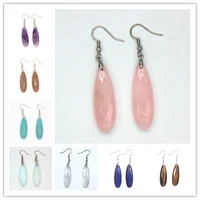 trendy beads ethnic silver plated many color quartz section long water drop stone earrings for anniversary jewelry