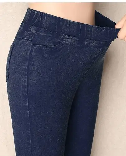Женские обтягивающие джинсы размера плюс, 6XL, 5XL, 4XL, искусственный деним, эластичная резинка на талии, полная длина, повседневные штаны, брюки, женские, серые, синие - Цвет: blue and snow