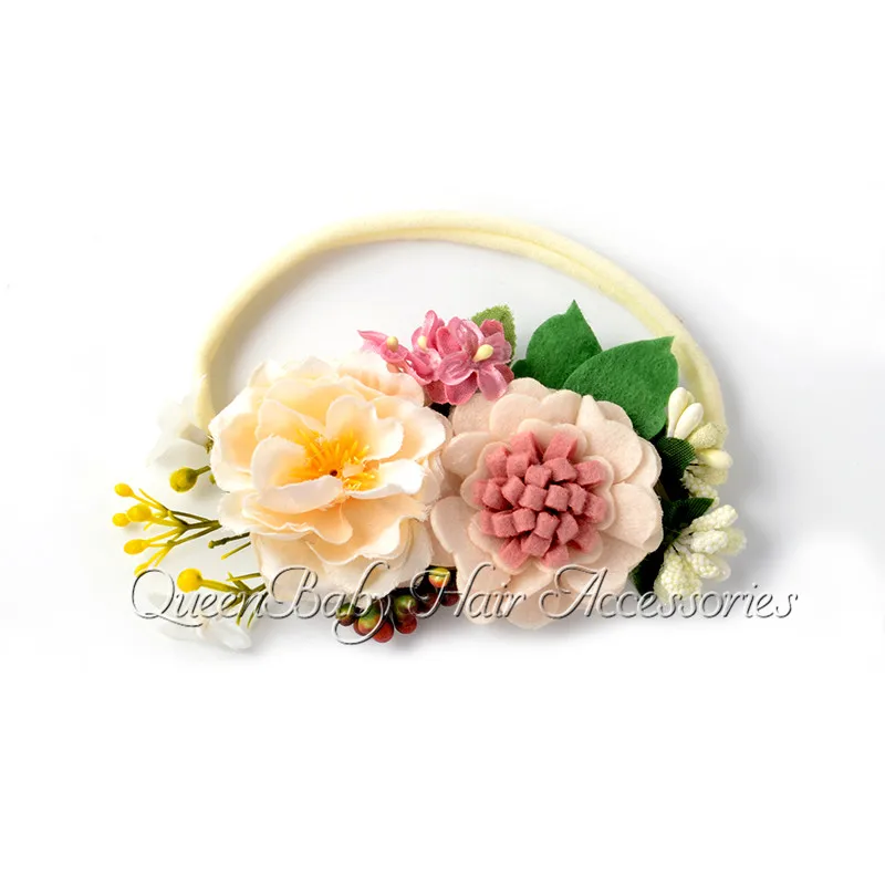 Искусственный цветок нейлоновая повязка на голову для новорожденных с цветами и