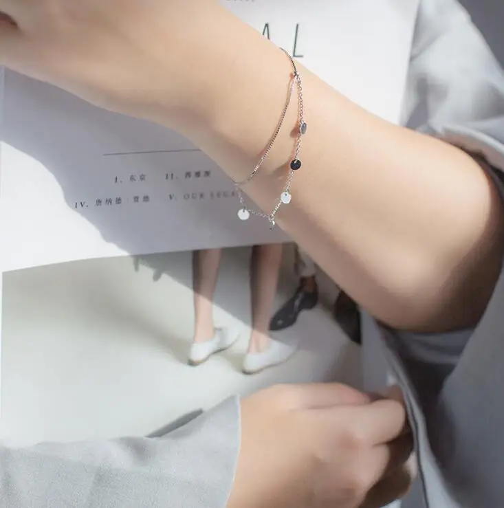 Женский тонкий браслет с длинной кисточкой из серебра 925 пробы Ювелирное