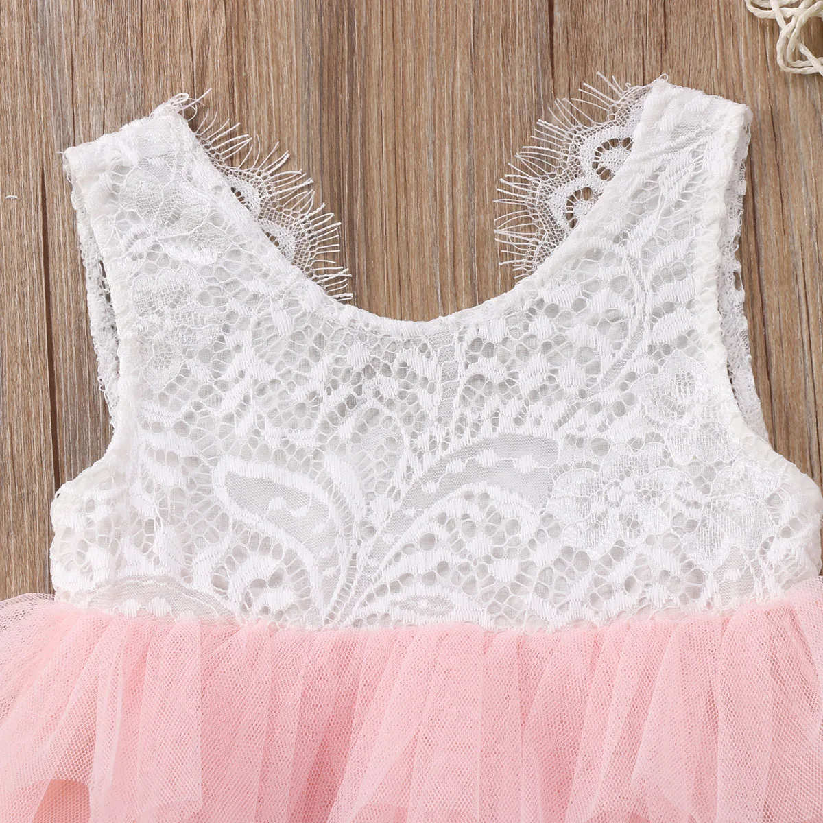 Новое Летнее Детское Пышное милое кружевное розовое платье с жемчужинами и