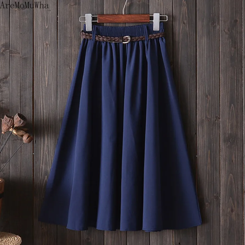 AreMoMuWha Summer New Medium Long A-line Skirt Umbrella Small Fresh Student Half-length Wild Retro Art MH288 | Женская одежда