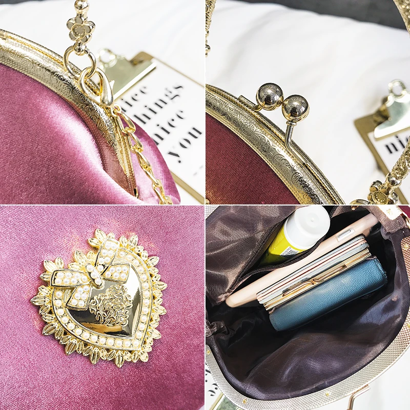 Леди бархат в форме сердца значок моды Повседневное дамы Shell-Тип сумки сумка