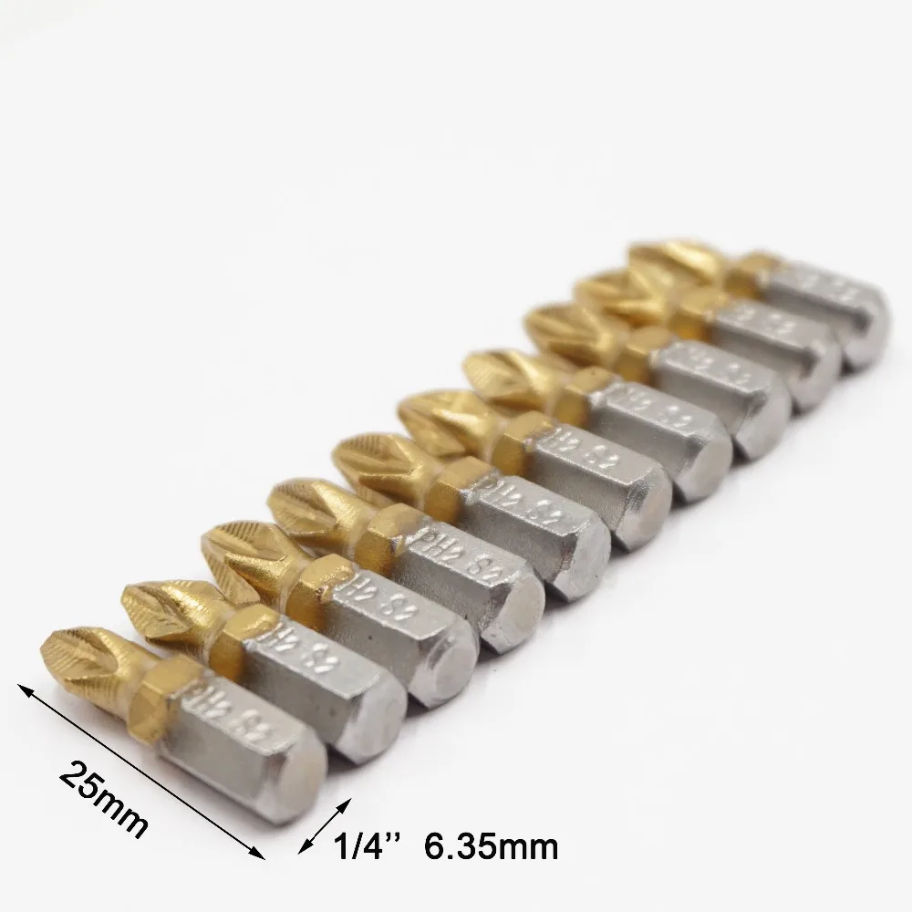 10 шт. Phillips PH2 насадки для отвертки Титан покрытием 1/4 ''шестигранный хвостовик с