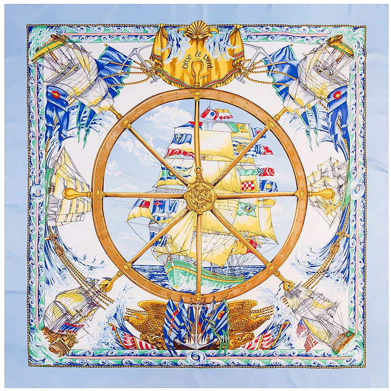 

Women Large Foulard Sailing Boat Square Scarves for Female Classic Bandana