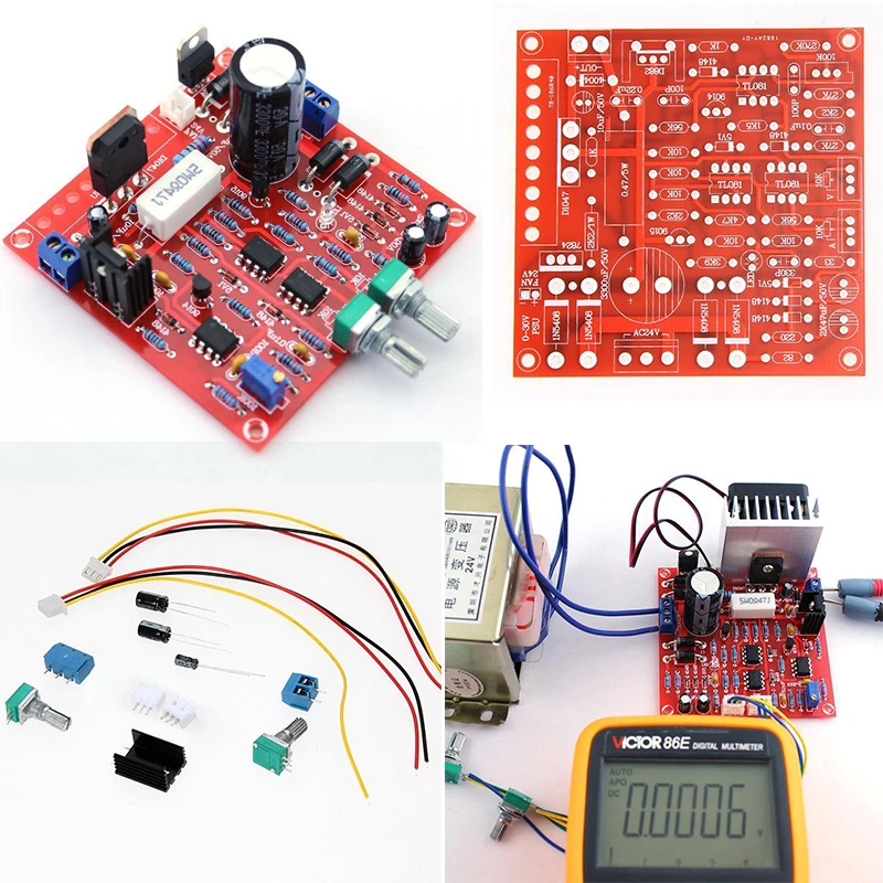 Красный 0-30 в 2mA-3A Регулируемый DC Регулируемый блок питания DIY Kit короткая защита для школьной лаборатории аксессуары