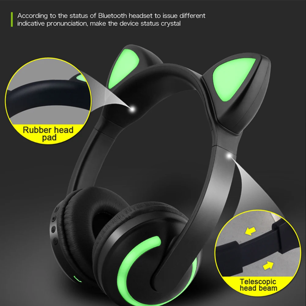 Bluetooth наушники с кошачьими/дьявольскими/оленьими ушками, 7 цветов, мигающие светящиеся кошачьи наушники, беспроводные наушники для детей, косплей