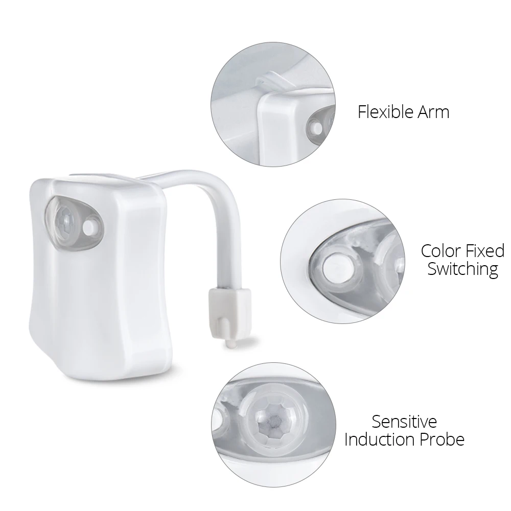 Светильник для сиденья унитаза 8 цветов питание от батарейки AAA с пассивным ИК