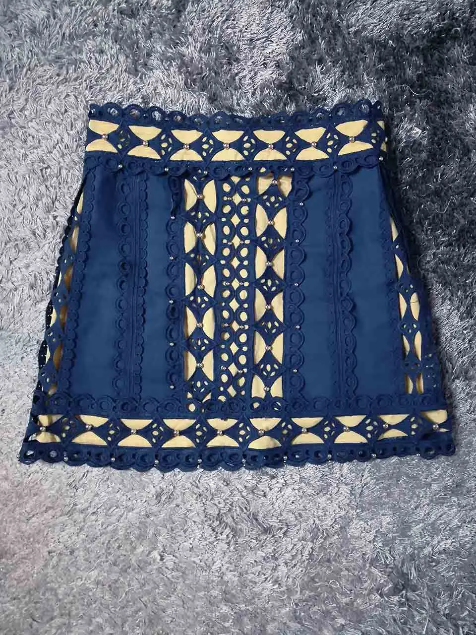 Blue Skirts Высокая талия Винтаж выдалбливают заклепки женщина 2 шт наборы кружева фонарь рукав сетки рубашки подкладка мини юбки Элегантные наборы - Цвет: Blue Skirts