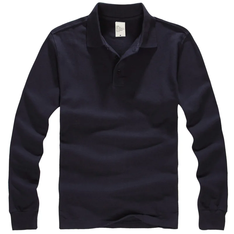 Navy blue Мужские рубашки поло с длинным рукавом, осень, мужские рубашки поло, повседневные, хлопковые, черные, Camiseta Masculinas, большие размеры, мужские рубашки поло - Цвет: Navy blue
