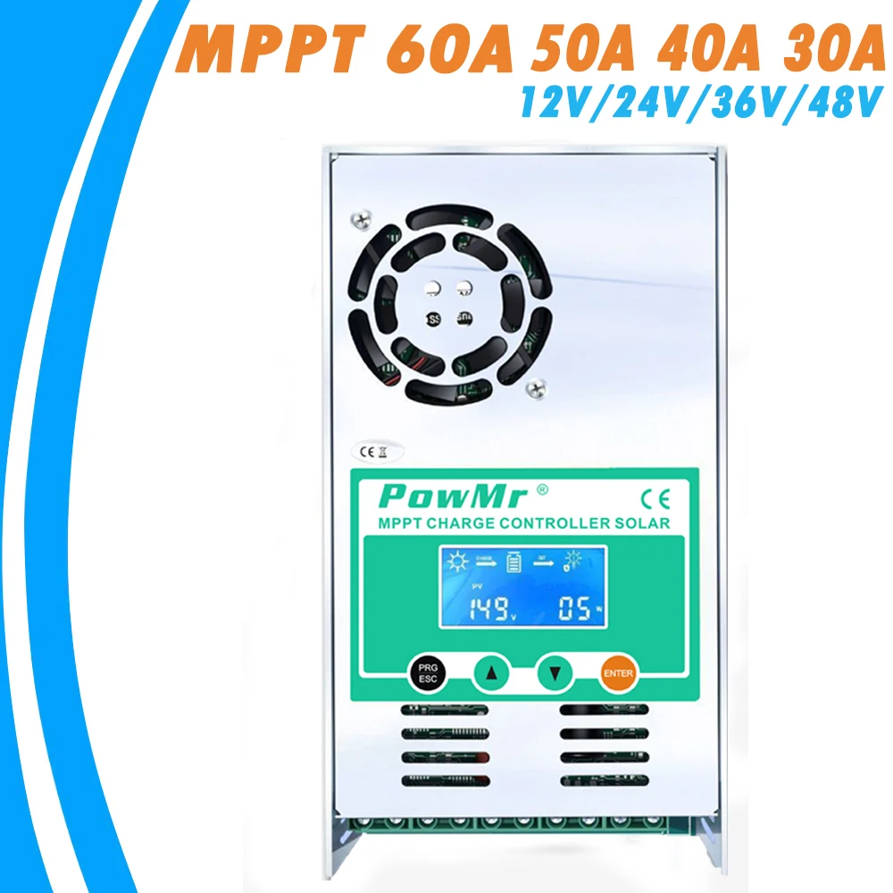 PowMr MPPT 60A 50A 40A 30A Контроллер заряда и разряда 12 В 24 в 36 в 48 в авто для макс PV 190VDC свинцово-кислотная литиевая батарея