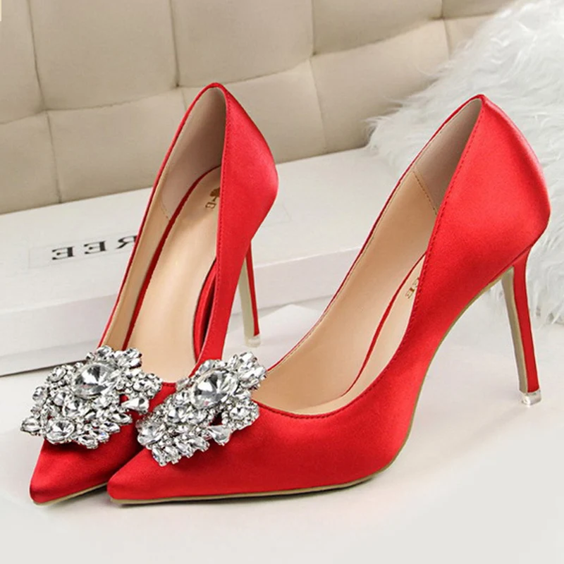 Женские туфли на высоком каблуке BIGTREE классические лодочки со стразами 2019|women heels