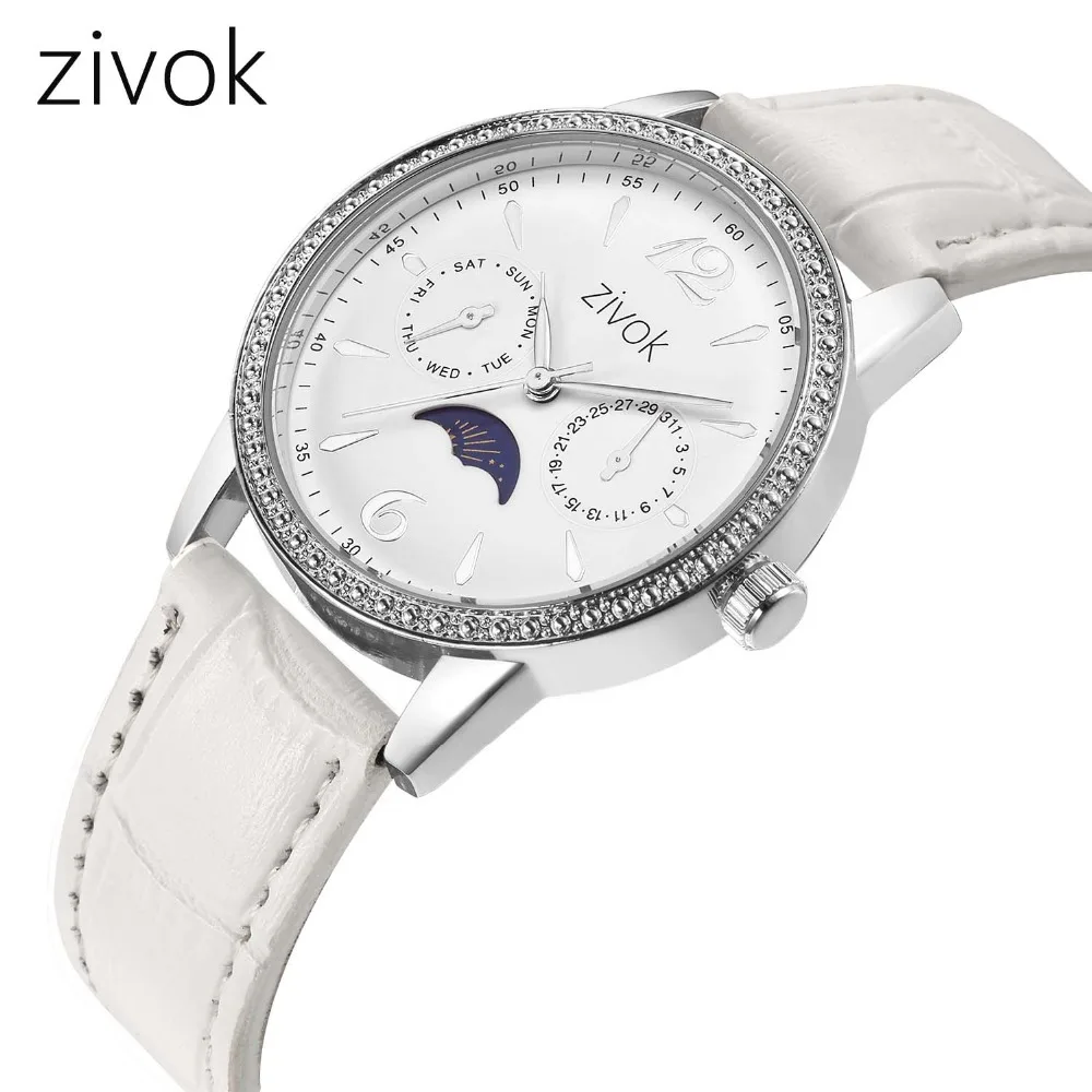 ZIVOK женские часы брендовые Модные Простые Moon phase маленькие кожаные часы кварцевые наручные часы montre femme