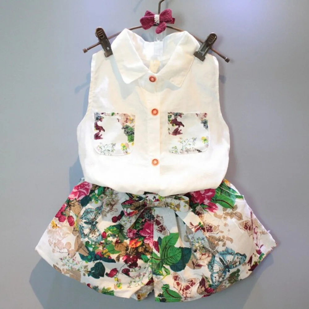 2 шт. блузка без рукавов и штаны с цветочным принтом | Мать ребенок