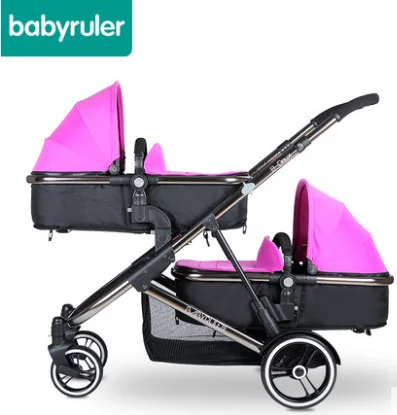 Babyruler, детская коляска для близнецов, складная двойная коляска, детская коляска - Цвет: purple