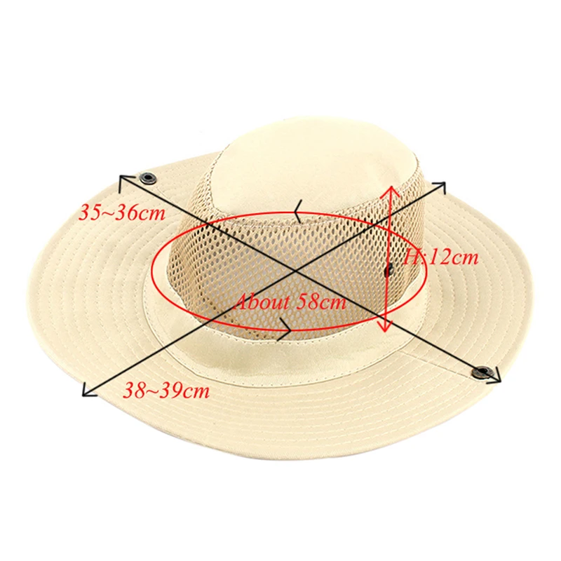

6 Colors Fisherman Bucket Cap Polyester Mesh Sunshade Cowboy Hat Outdoor Fishing Sportswear Accessories With String