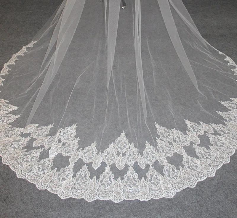 Двухслойная Кружевная аппликация с блестками Длинная свадебная вуаль расческой