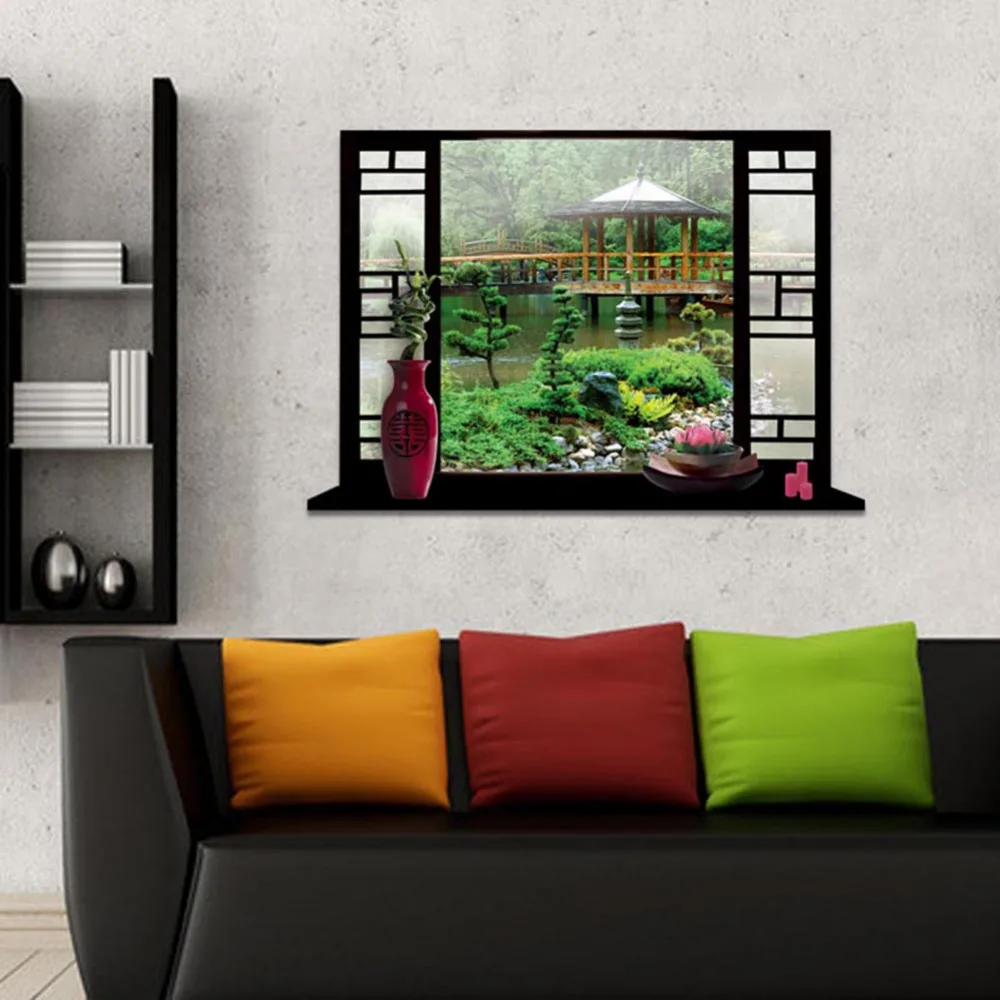 Новая наклейка на стену новый 3D ложный пейзаж фон для спальни окна стикер s