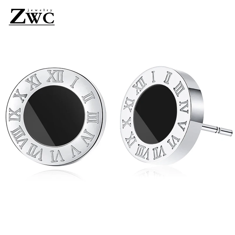 SilverB ZWC модные римские цифровые титановые стальные серьги-гвоздики для женщин из нержавеющей стали гипоаллергенные круглые серьги трендовые ювелирные изделия - Окраска металла: SilverB