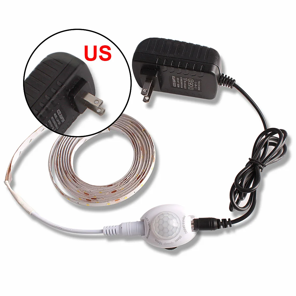 US Plug Водонепроницаемая светодиодная лента SMD 2835 DC 12 V светодиодный Светодиодная лента с датчиком движения контроллер ТВ ПОДСВЕТКА Диодная лента tira светодиодный - Испускаемый цвет: US Plug