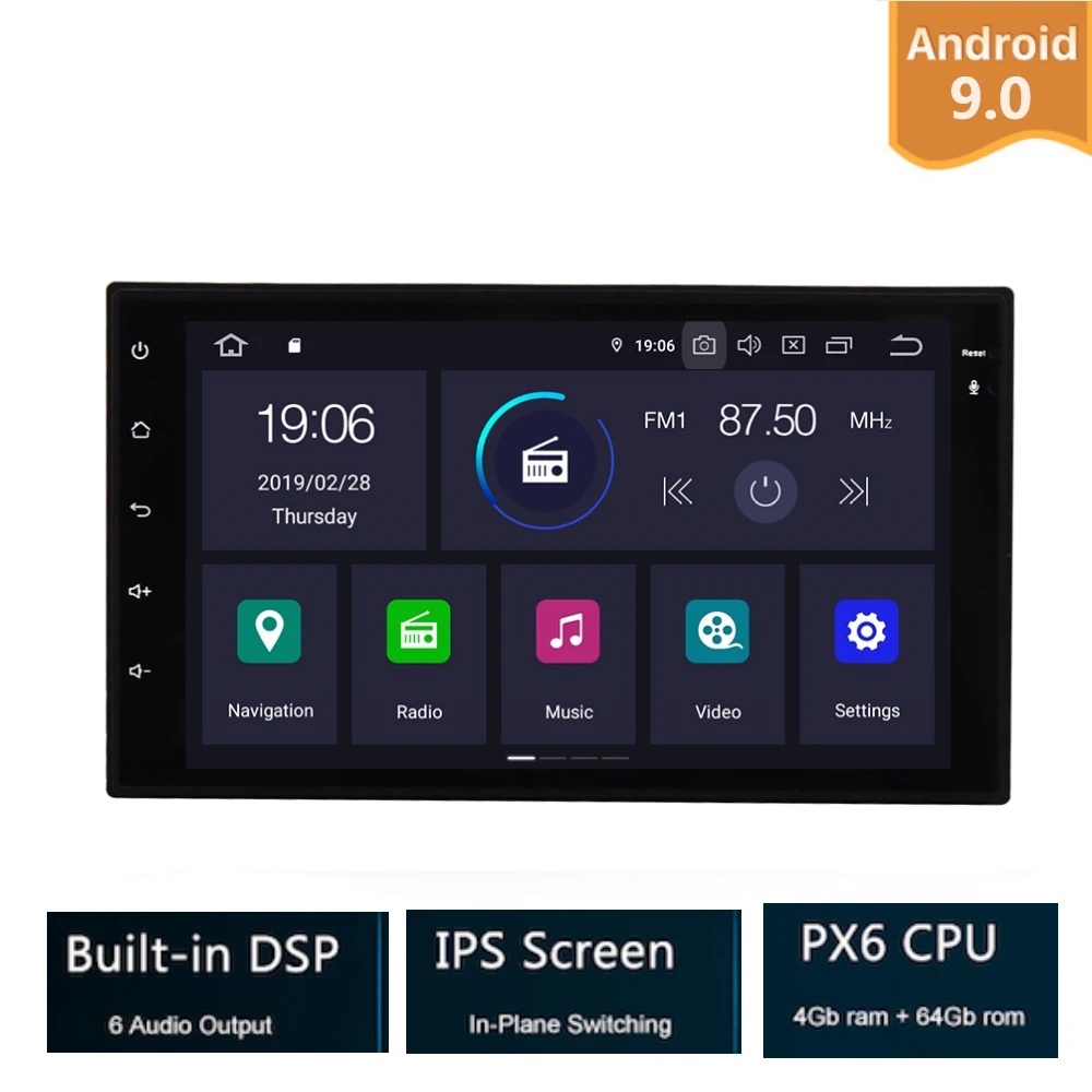 Универсальный Автомагнитола 2 Din 7 дюймов Android 9 0 PX6 4 Гб ОЗУ 64 ПЗУ стереоплеер GPS