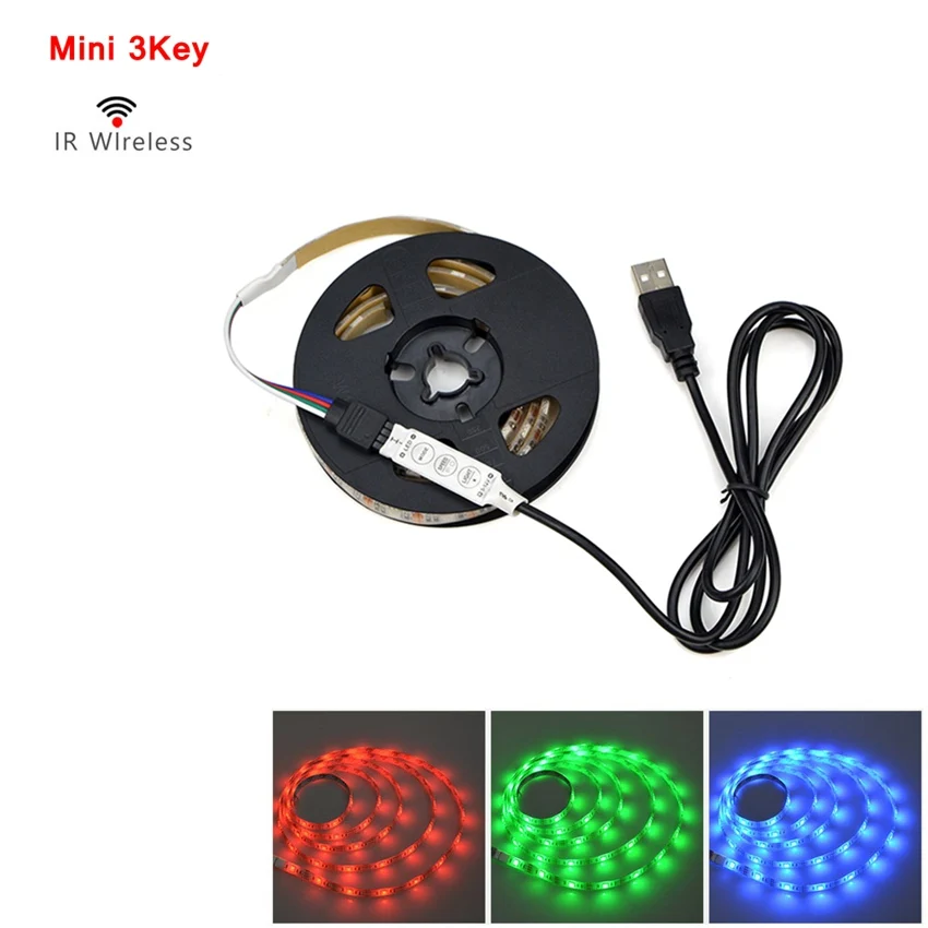 RGB With 3key Remote RGB кухонный светодиодный светильник s 0,5 м-5 м светодиодный светильник лента 5050 SMD USB порт светодиодный светильник s лента для ТВ смещенная подсветка PC Декор лампы - Цвет: RGB With 3key Remote