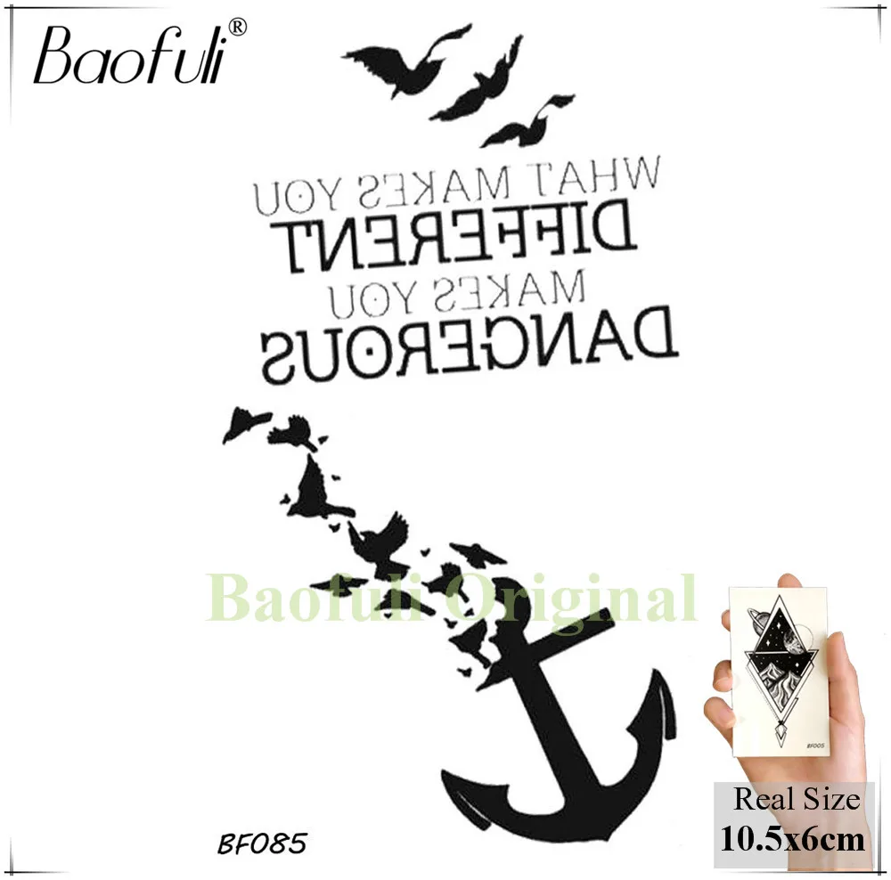 Татуировка с якорем и птицей Baofuli временная черная татуировка перьями тотемным