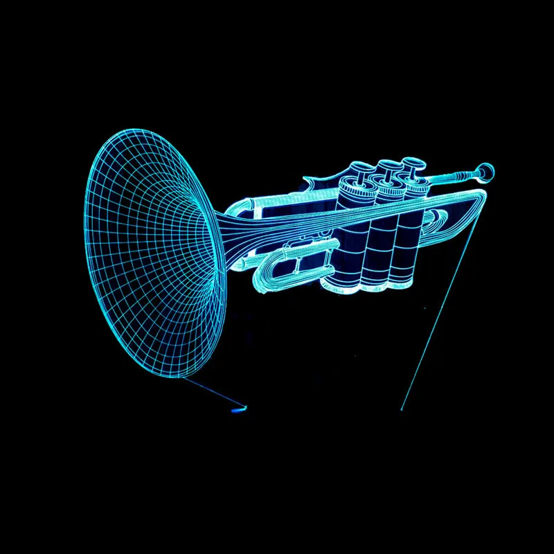 

YIMIA Trumpet Horn Instrument Model 3D LED Night Light Novelty Gifts 7 Colors LED Desk Table Touch Base USB Lamp Kids Gift