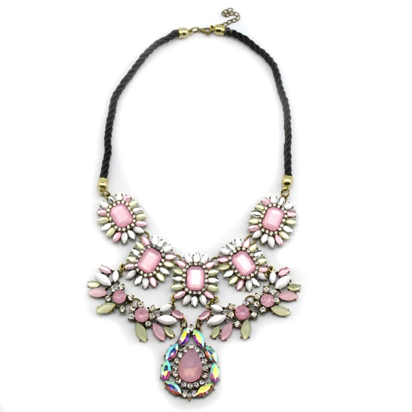 Женское акриловое ожерелье Массивное колье-чокер в индийском стиле с розовыми