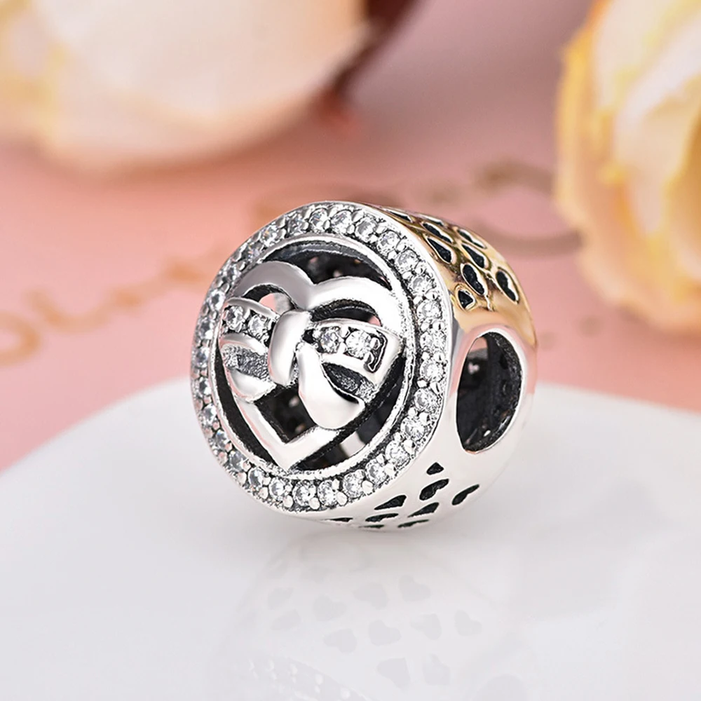 

Hot Sale Silver Color Charm Bead Openwork Love Heart Bow Crystal Beads For Original Pandora Charm Bracelets & Bangles Jewelry