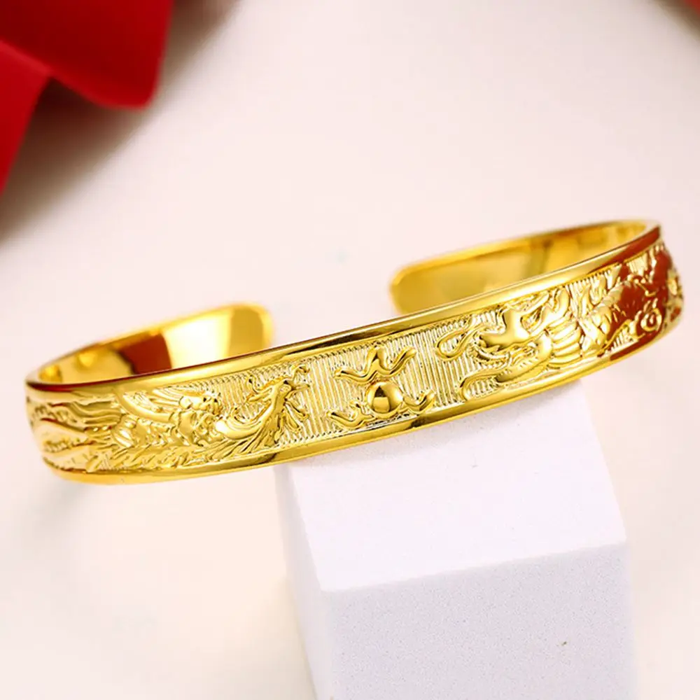 Cuff Bangle Dragon Phoenix Womens Yellow Gold Filled Fashion Bracelet Jewelry | Украшения и аксессуары