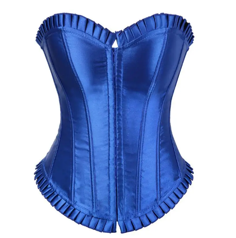 Для женщин Сексуальная атласная Женская пижама с кружевом до костей корсет Overbust