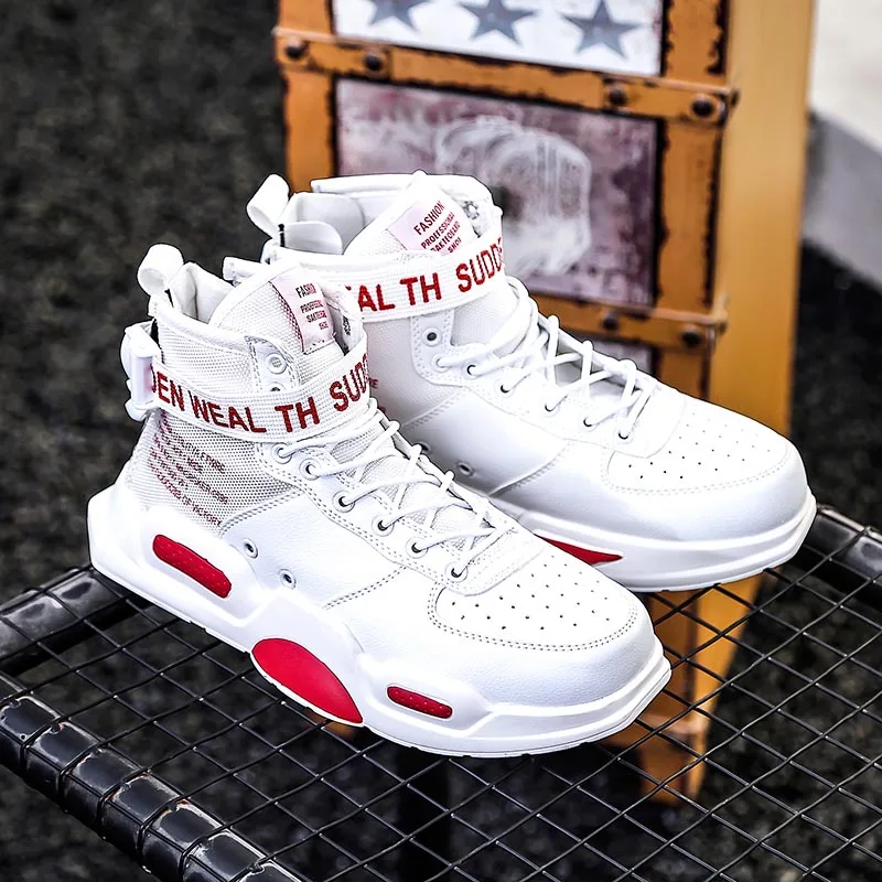 Мужские кроссовки с нескользящей подошвой стильные уличные высоким берцем