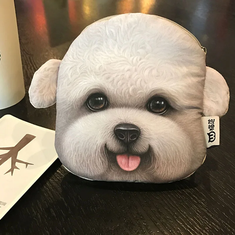 Bichon Хлопковый тканевый кошелек с 3D-принтом животных для девочек, Женский Детский кошелек, кошелек на молнии, кошелек с покемоном, сумочка для монет, собаки, кошки, фиолетового цвета - Цвет: Bichon