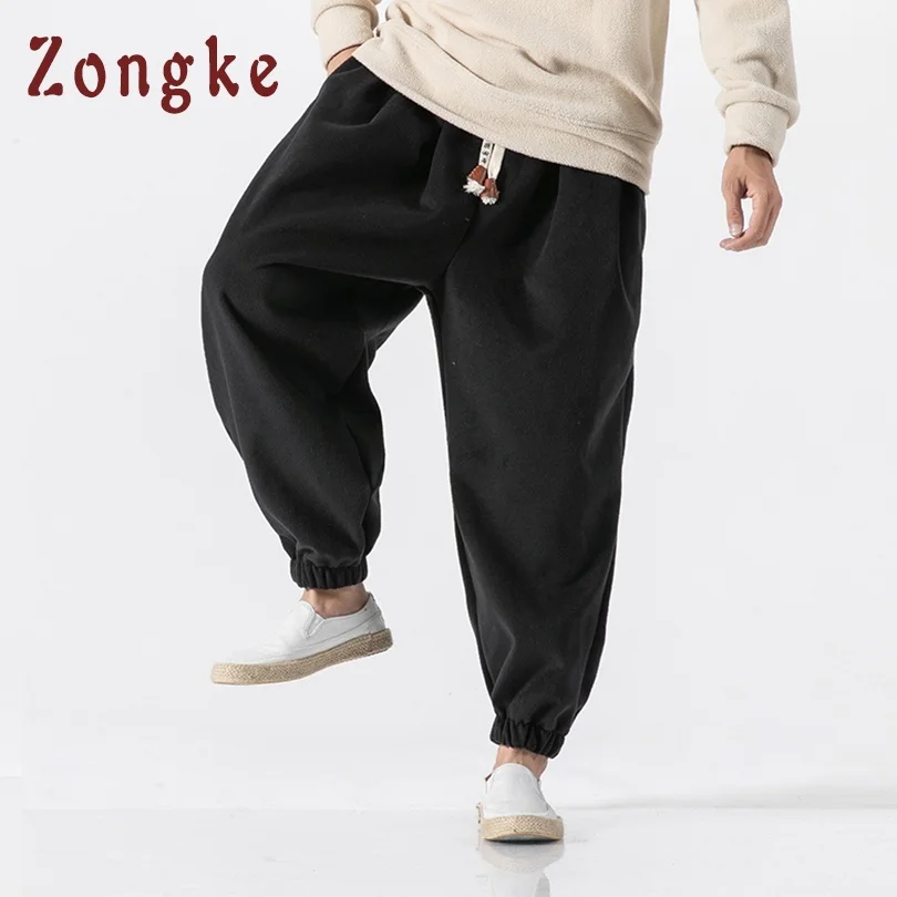 Black Zongke китайские стильные шаровары одноцветное шерстяное шаровары брюки мужские тренировочные брюки мужские повседневные брюки Для мужчин хип-хоп повседневные штаны Весна - Цвет: Black