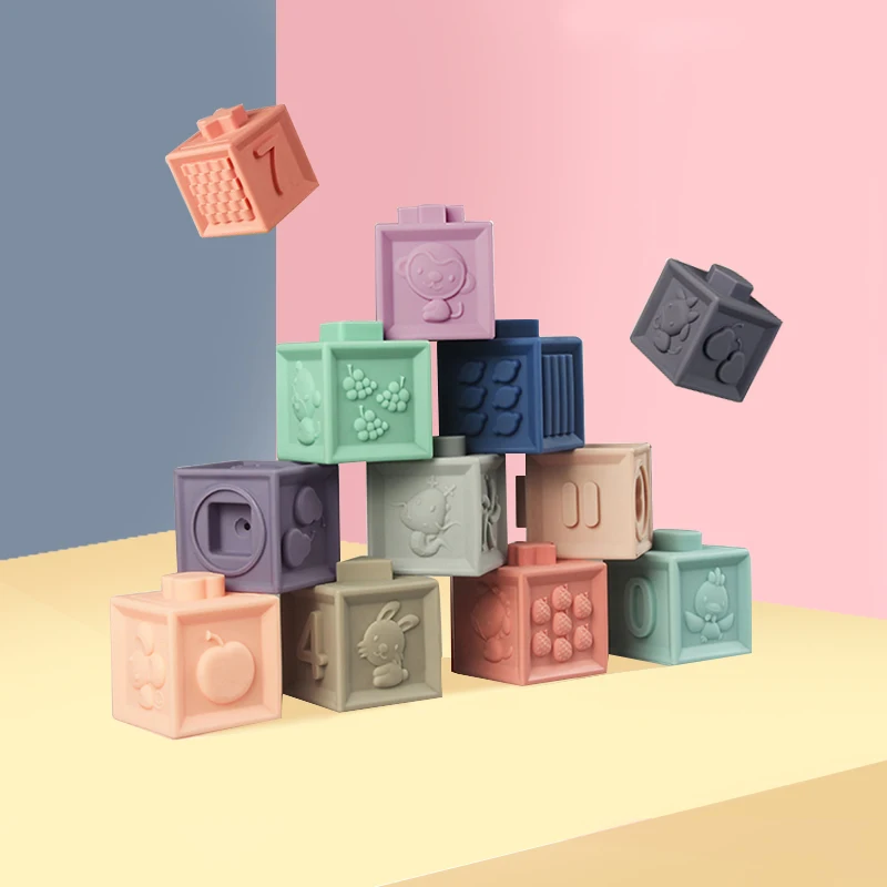 12 шт./компл. Детские хватать игрушки строительные блоки 3D сенсорный экран руки и пушистыми помпонами для малышей массажные с резиновым покрытием Прорезыватели для зубов резиновые игрушки для ванной мяч надувные игрушки