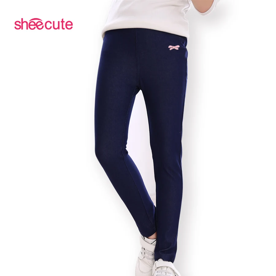 

SheeCute Girls Pants Kids High elastic jeans childrens knit Imitation denim fabrics pencil pants jeans SCH8170