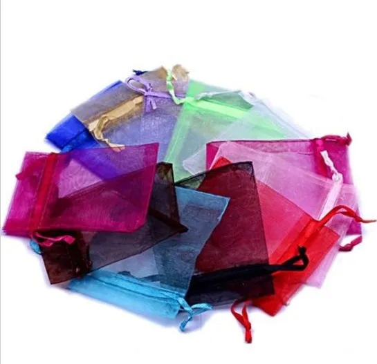 

Wholesale 200pcs/lot 7x9cm Mixed Colors Organza Bag Small Gift Bag Wedding Drawable Organza Pouches Cute Jewelry Packaging Bags