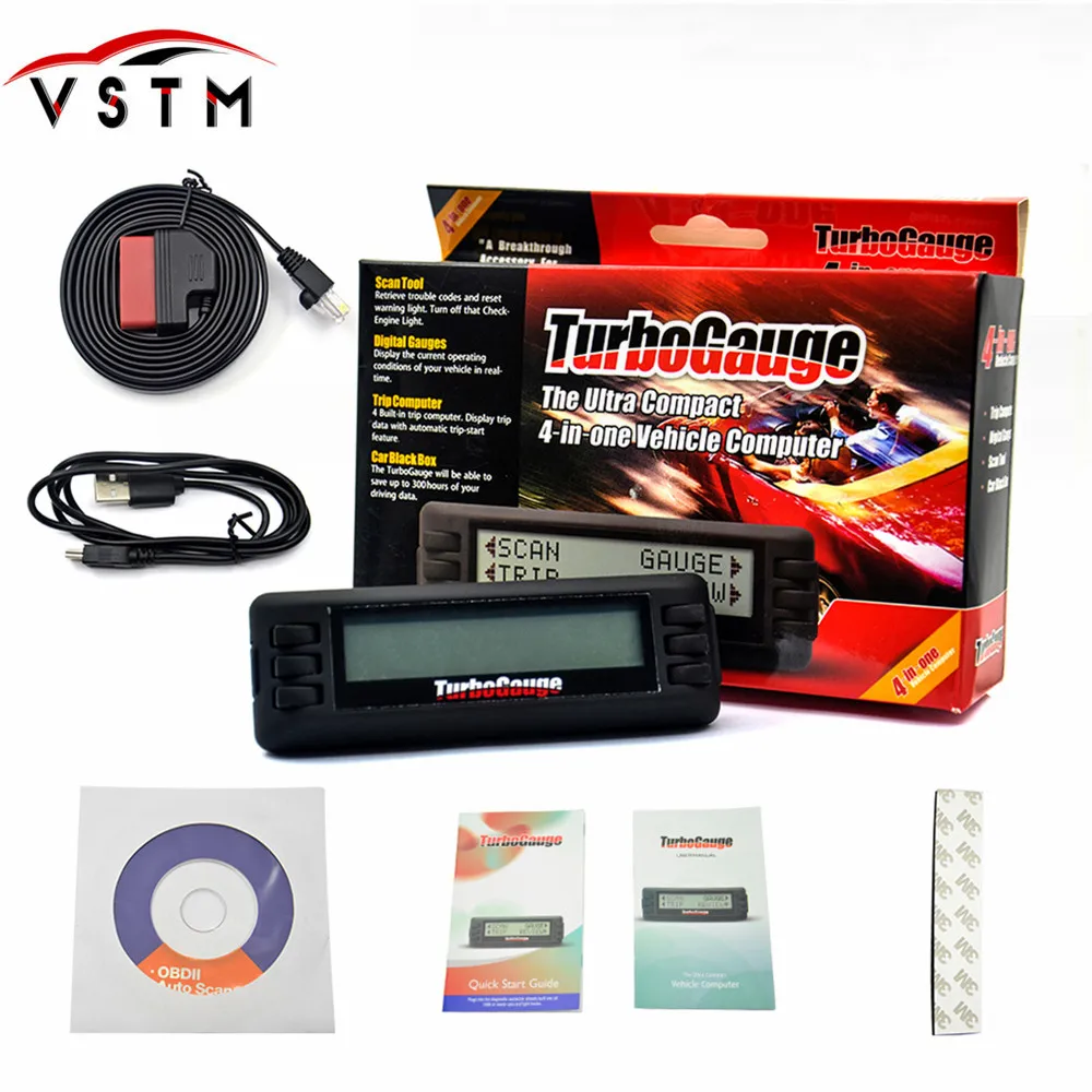 Новейшая модель Turbogauge 4 в 1 автомобиля компьютер OBDII/EOBD (система бортовой