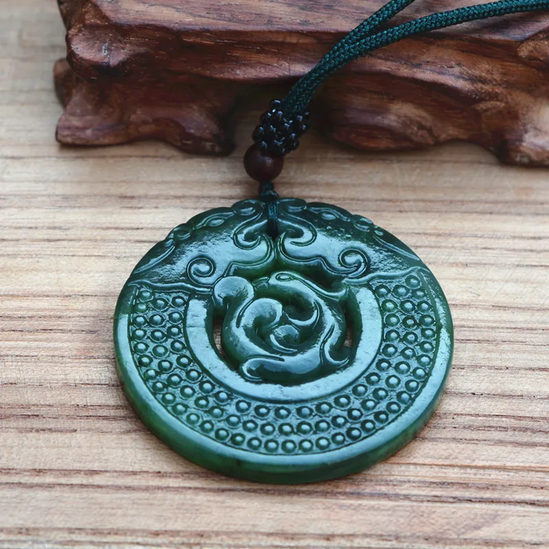 (Сертификат) натуральная зеленая подвеска HETIAN с нефритом ожерелье резная