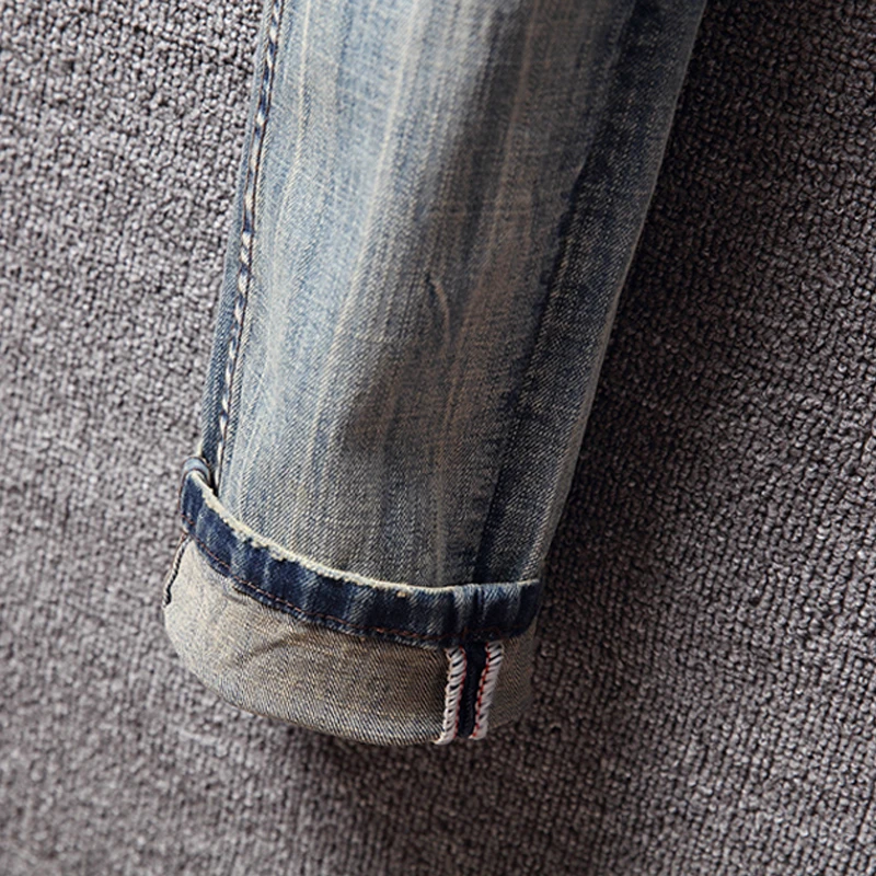 

Fashion Classical Men Jeans Italian Vintage Style Slim Fit Ripped Jeans Men Elastic Denim Hip Hop Pants Streetwear Retro Jeans