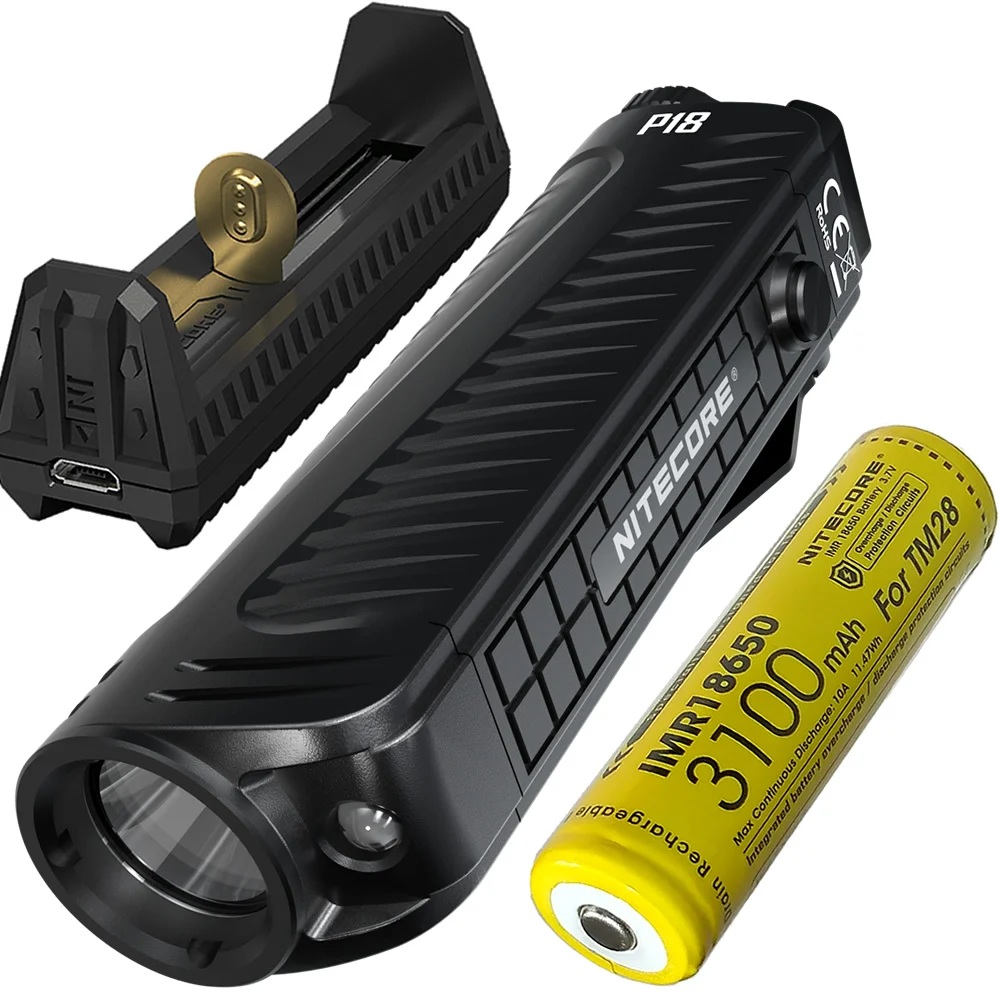 IMR18650 3100mAh 10A NITECORE P18+ 18650 перезаряжаемая батарея+ F1 USB зарядное устройство 1800 люмен CREE светодиодный фонарь для наружного кемпинга фонарик - Испускаемый цвет: IMR18650 3100mAh 10A