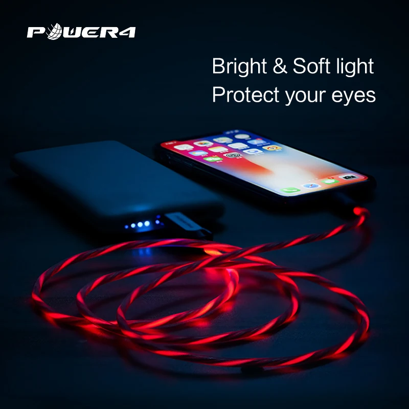 USB кабель с подсветкой Power4 Micro USB/Type C/Lightning QC 2.0 зеленый/синий/красный|Кабели для