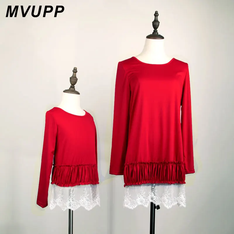 Mommy and Me модное платье MVUPP для мамы и дочки Красные кружевные лоскутные платья с