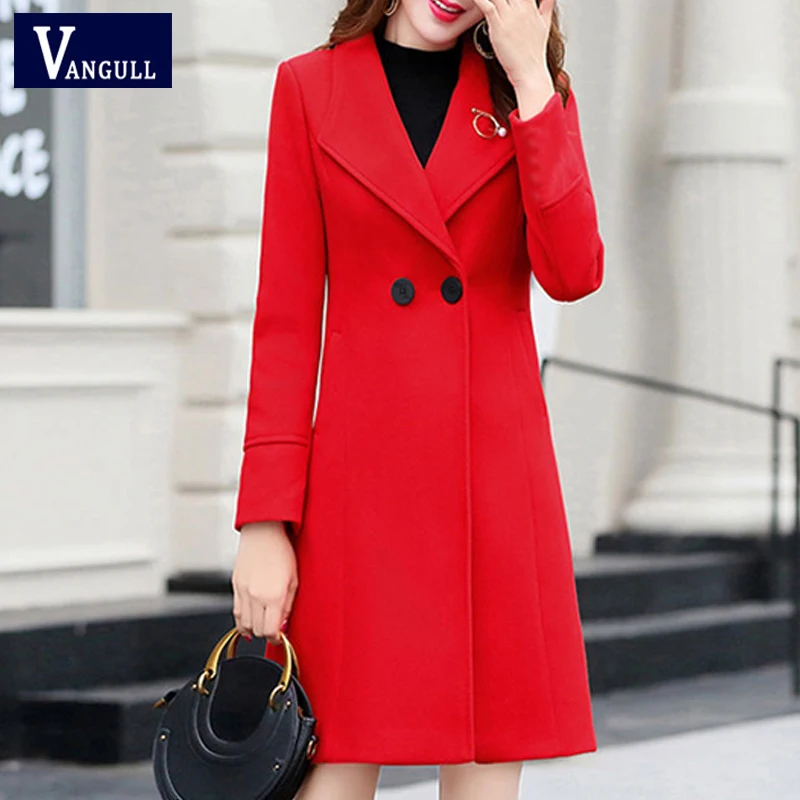 Vangull женские шерстяные пальто модные тонкие однотонные длинные куртки 2019 Осень