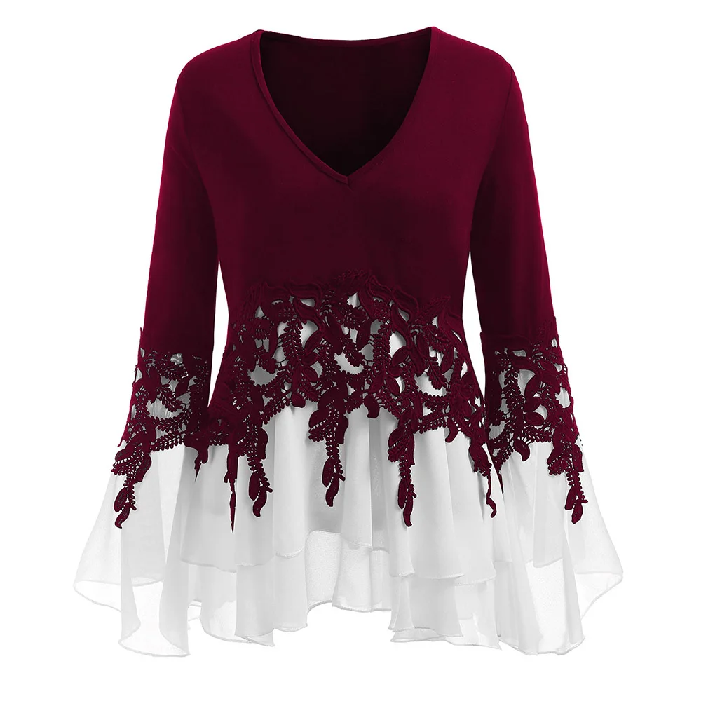 Женская блузка с аппликацией VESTLINDA многослойная шифоновая расклешенным рукавом