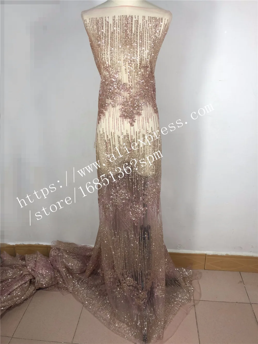 Fashional design french net lace fabric glued glitter african Tulle for party evening dress | Дом и сад