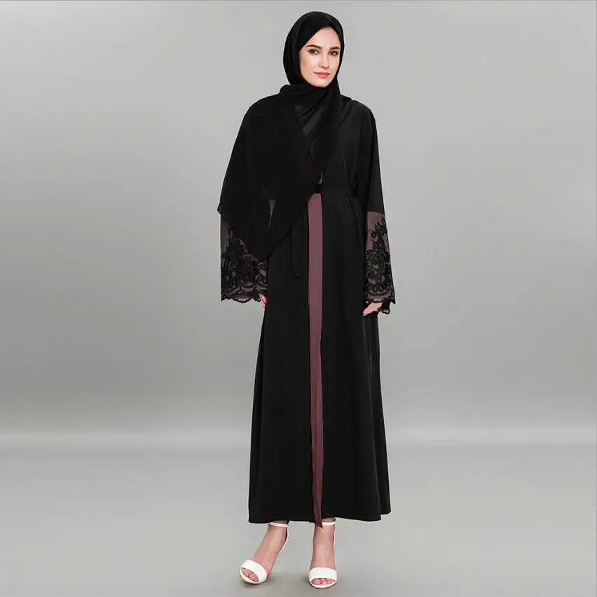 Модный мусульманский кардиган, кимоно, кружевная вышивка, открытая абайя, Турция, мусульманское платье, музыкальный халат, Рамадан, абайя ...