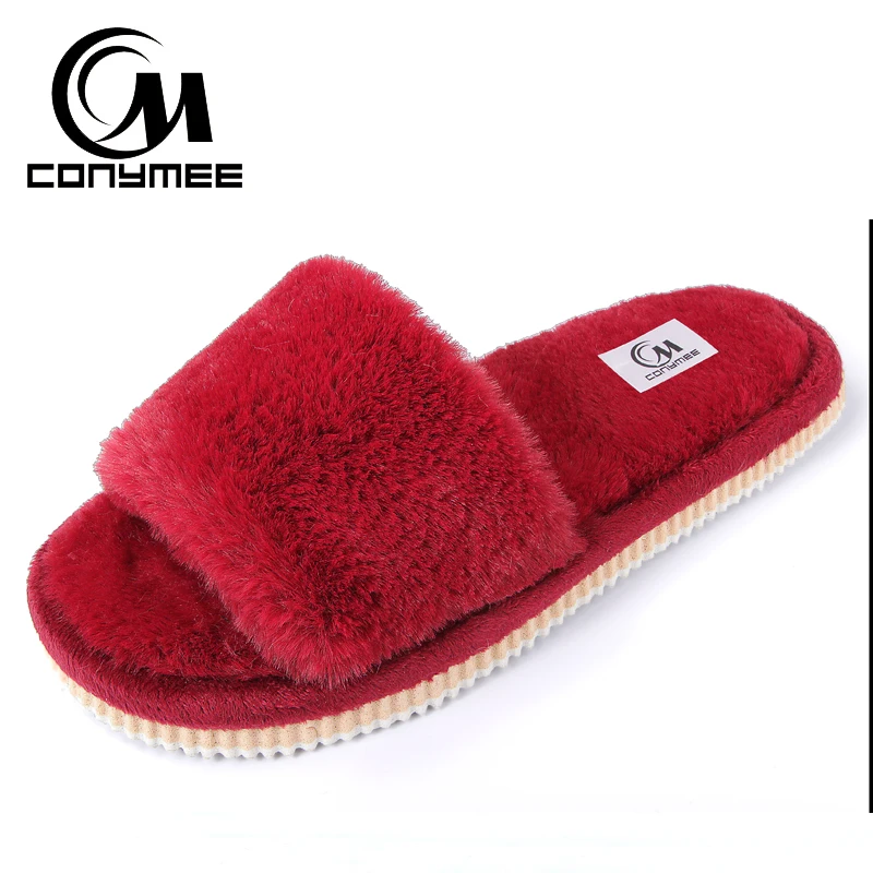 зимние пушистые тапочки коллекция 2019 года Женская Осенняя домашняя обувь на