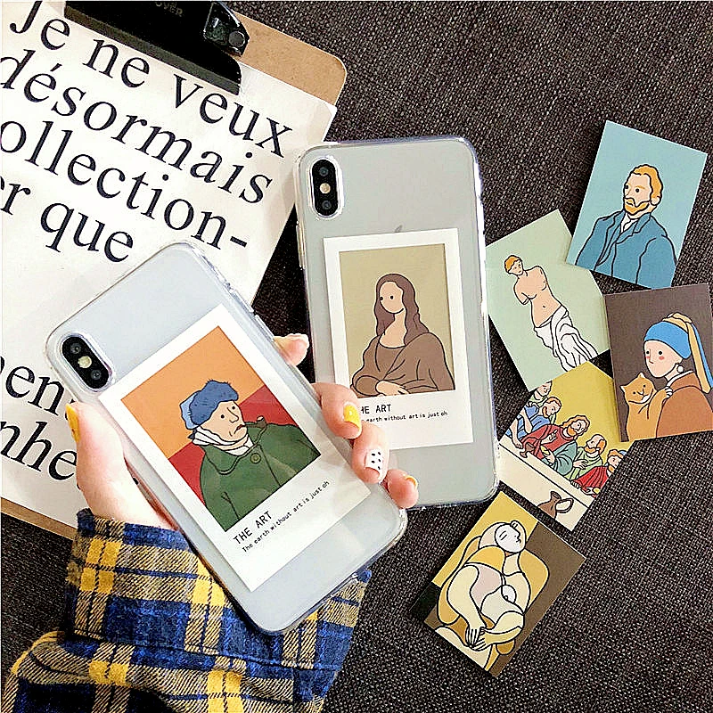 Oil painting card Transparent TPU Phone Case For iphone 11 Pro XS Max X XR 6 6s 7 8 plus vintage photo frame soft case Cover |